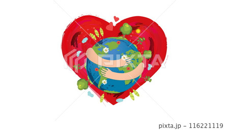 Image of globe and heart on white background 116221119