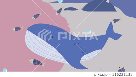 Image of fishes and whale on pink background Image of fishes and whale on pink background 116221133