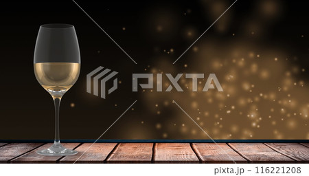 Image of lights over glass with white wine on black background Image of lights over glass with white wine on black background 116221208