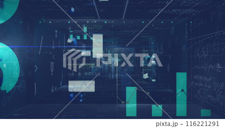 Image of data processing over screens on blue background 116221291