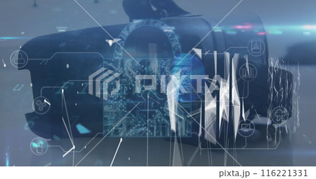 Image of data processing and padlock over vr headset Image of data processing and padlock over vr headset 116221331