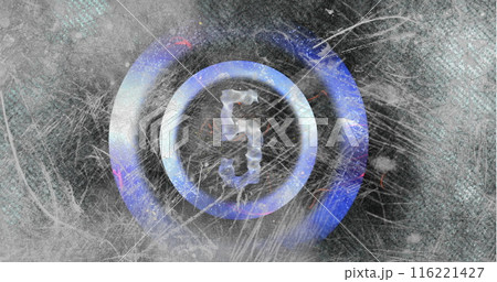 Number five is in center of frosty, icy background with scratches and textures Number five is in center of frosty, icy background with scratches and textures 116221427