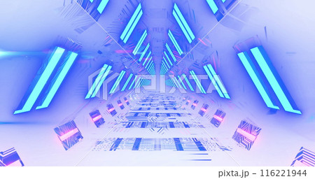 Image of green dots over neon lights in black space Image of green dots over neon lights in black space 116221944