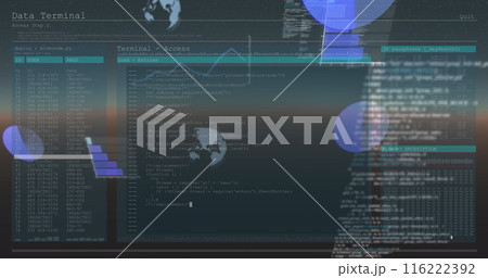Image of interface with data processing against dual tone background 116222392
