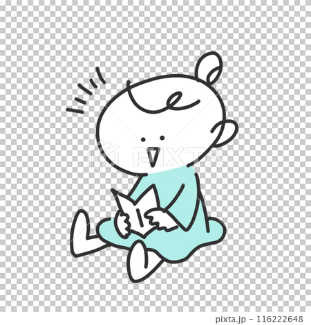 笑顔で本を読む可愛い女の子 面白い シンプルな線画イラスト 笑顔で本を読む可愛い女の子 面白い シンプルな線画イラスト 116222648