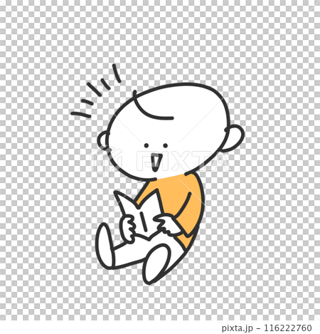 笑顔で本を読む可愛い男の子　面白い　シンプルな線画イラスト 116222760