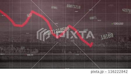 Image of financial data processing over cityscape 116222842