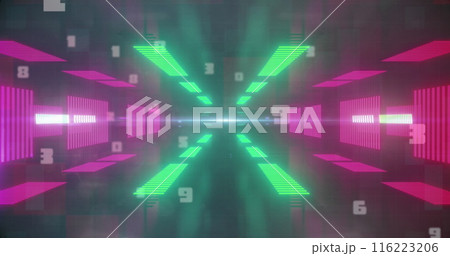Image of falling numbers over digital tunnel, copy space Image of falling numbers over digital tunnel, copy space 116223206