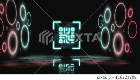 Image of qr code over geometrical shapes, copy space Image of qr code over geometrical shapes, copy space 116223209