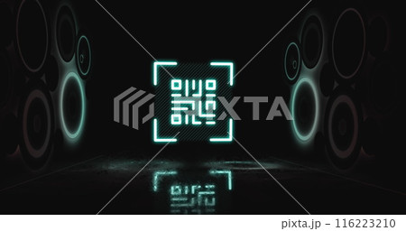 Image of qr code over geometrical shapes, copy space Image of qr code over geometrical shapes, copy space 116223210