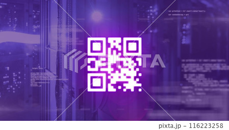 Image of qr code over digital interface, copy space 116223258