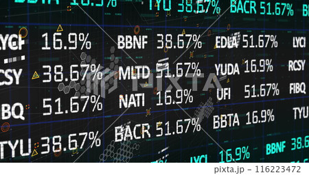 Image of stock market over data processing on black background Image of stock market over data processing on black background 116223472