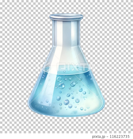 blue chemical flasks with liquid 116223735