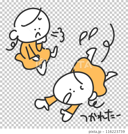 疲れて座り込む女の子　倒れ込む　イラストセット　シンプルな線画 116223739
