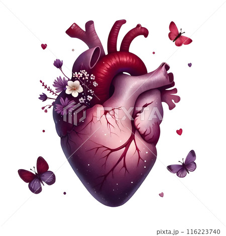 3d human heart with flowers  116223740