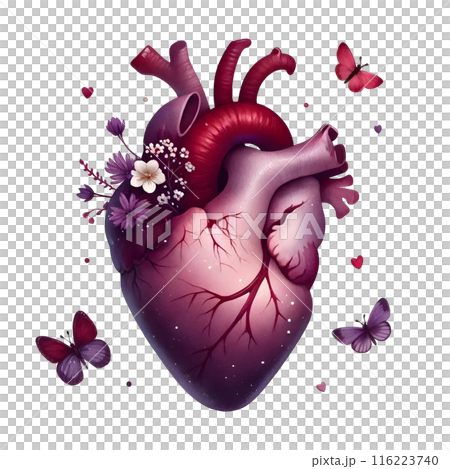3d human heart with flowers  116223740
