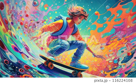 スケートボードに乗る人物のアート スケートボードに乗る人物のアート 116224108