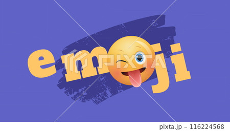 Image of emoji text with icon over data processing on blue background 116224568