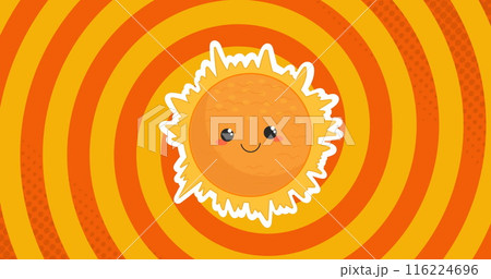 Image of sun over yellow and orange circles Image of sun over yellow and orange circles 116224696