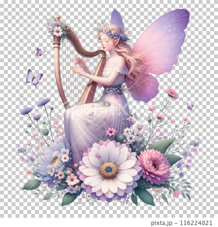 3d fairy playing harp 116224821