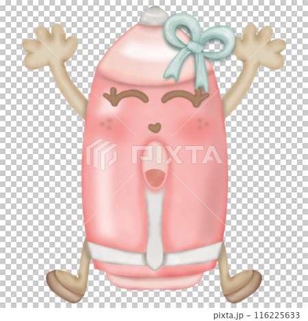 Set of ballpoint pen,hand drawn cartoon style,pink with green ribbon and Funny cartoon stationery characters,concept back to school. 116225633