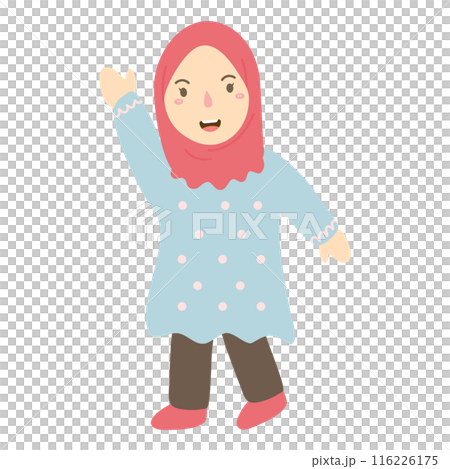little girl with hijab gave a greeting  116226175