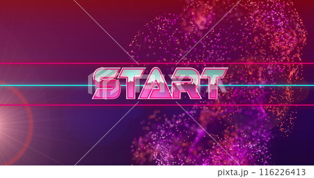Image of start text over red shapes on red background 116226413