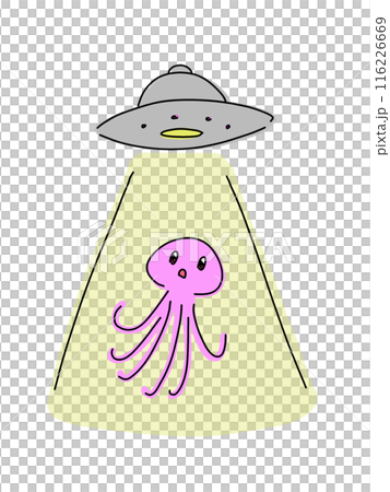 一個章魚形狀的外星人似乎被不明飛行物帶走的簡單插圖 116226669