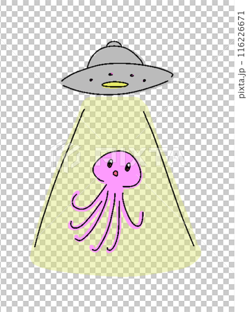 UFOに連れ去られそうなタコ型宇宙人のイラスト ドット絵 UFOに連れ去られそうなタコ型宇宙人のイラスト ドット絵 116226671