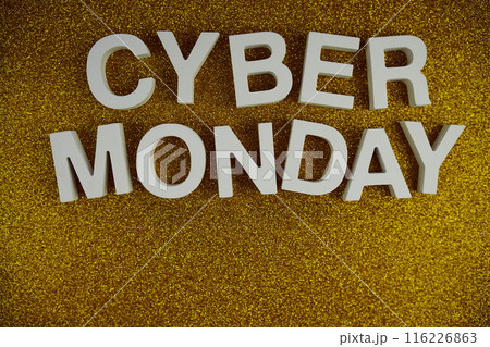 Cyber Monday alphabet letters on yellow glitter background 116226863