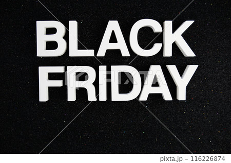 Black Friday alphabet letters on black glitter background 116226874