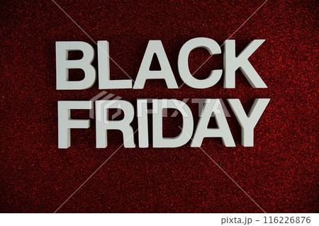 Black Friday alphabet letters on red glitter background Black Friday alphabet letters on red glitter background 116226876