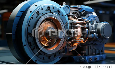 Liquid transfer pump with asynchronous electric motor, modern chemical industrial equipment in an oil refinery petrochemical plant. AI generated 116227441