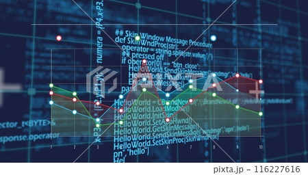 Image of data processing over grid on dark backgorund 116227616