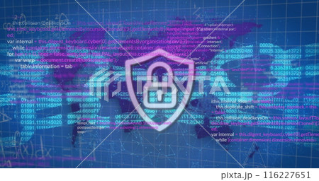 Image of padlock icon over data processing on blue background Image of padlock icon over data processing on blue background 116227651
