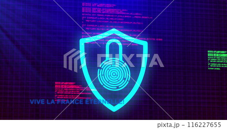 Image of padlock icon over data processing on blue background 116227655