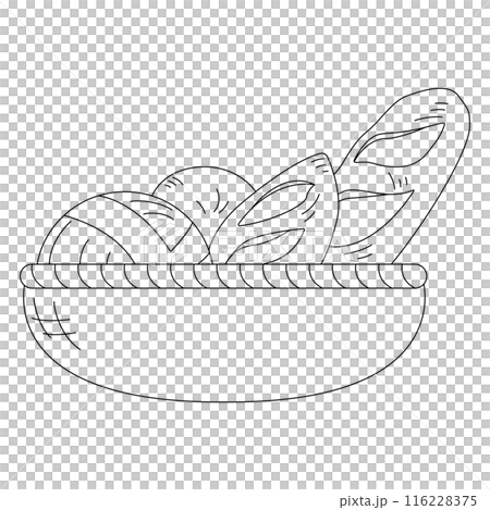 Line drawing illustration, icon of bread in a basket 116228375