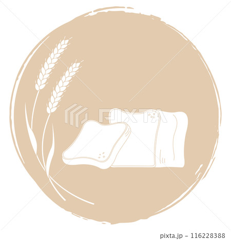 小麦と食パンのシルエット、円形フレームのセット 116228388