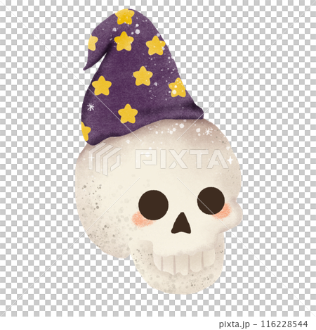 Watercolor Hand drawn illustration a cute skull wearing a hat with stars isolated spooky halloween element Watercolor Hand drawn illustration a cute skull wearing a hat with stars isolated spooky halloween element 116228544