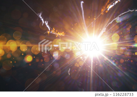 Abstract imitation sun starlight distant galaxy on a black background. 116228733