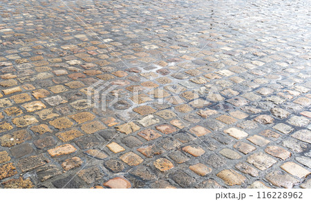 Old Stone Pavement Texture Background, Ancient Granite Cobblestone Road Pattern, Block Sidewalk Old Stone Pavement Texture Background, Ancient Granite Cobblestone Road Pattern, Block Sidewalk 116228962