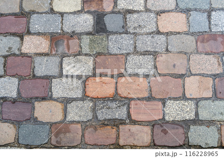 Old Stone Pavement Texture Background, Ancient Granite Cobblestone Road Pattern, Block Sidewalk Old Stone Pavement Texture Background, Ancient Granite Cobblestone Road Pattern, Block Sidewalk 116228965