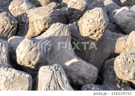 Coastal defenses tetrapods, breakwater concrete structures, wave breakers, shoreline protection 116229152