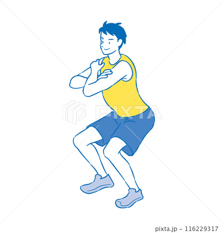 スクワットをする成人男性 2C 116229317