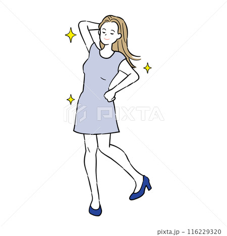 ワンピースを着たスリムな若い女性　4C 116229320