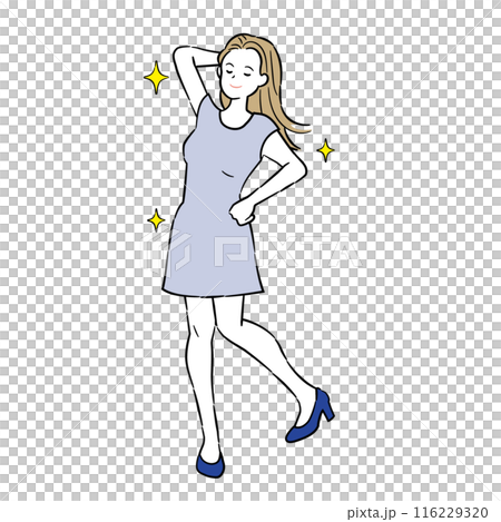 ワンピースを着たスリムな若い女性　4C 116229320