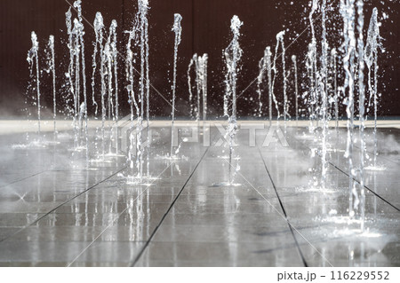 Fountain Water, Falling Fountain Jets, Waterfall Splashes, Waterfalls Motion, Summer Park Stream 116229552