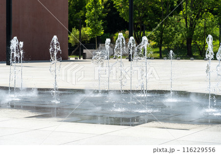 Fountain Water, Falling Fountain Jets, Waterfall Splashes, Waterfalls Motion, Summer Park Stream Fountain Water, Falling Fountain Jets, Waterfall Splashes, Waterfalls Motion, Summer Park Stream 116229556