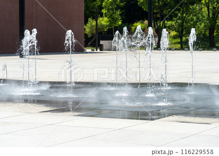 Fountain Water, Falling Fountain Jets, Waterfall Splashes, Waterfalls Motion, Summer Park Stream 116229558