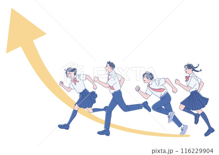 笑顔で走り出す男女の学生 笑顔で走り出す男女の学生 116229904